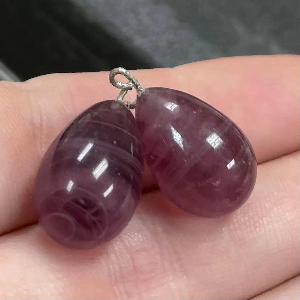 2 Vintage Purple Amethyst Striped Glass Pendants #4395 - Sea Beads