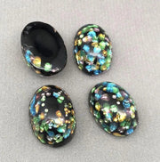 2 Vintage Black Foil Japan Oval Glass Cabochons - Sea Beads