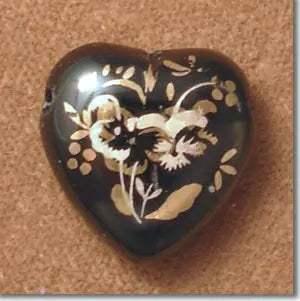 2 Vintage Black Porcelain Heart Beads - Sea Beads