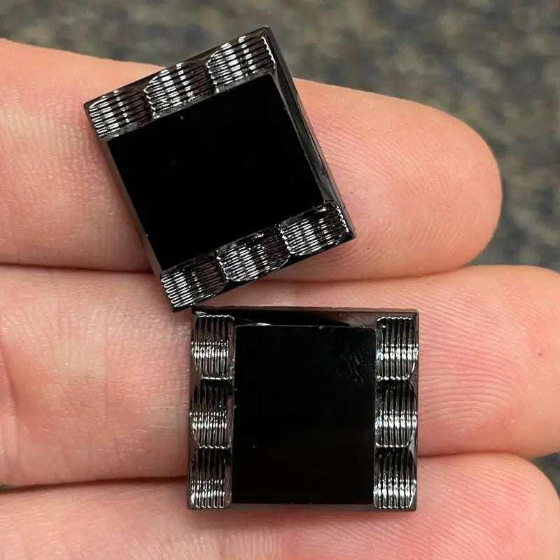 2 Vintage Black Square Mirror Glass Cabochons - Sea Beads