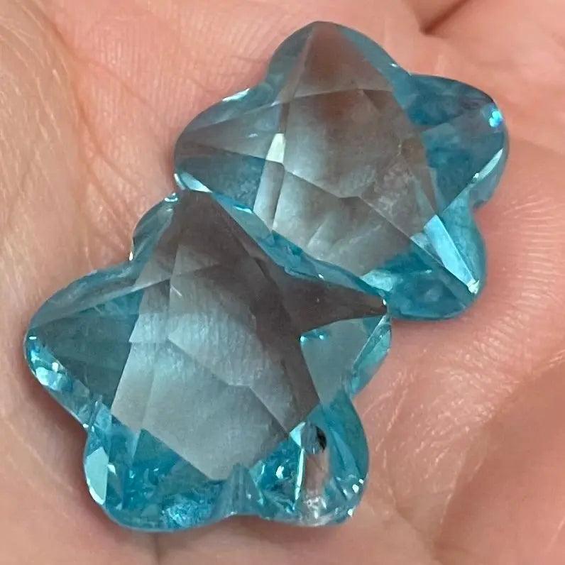 2 Vintage Blue Aqua Flower Glass Pendants - Sea Beads