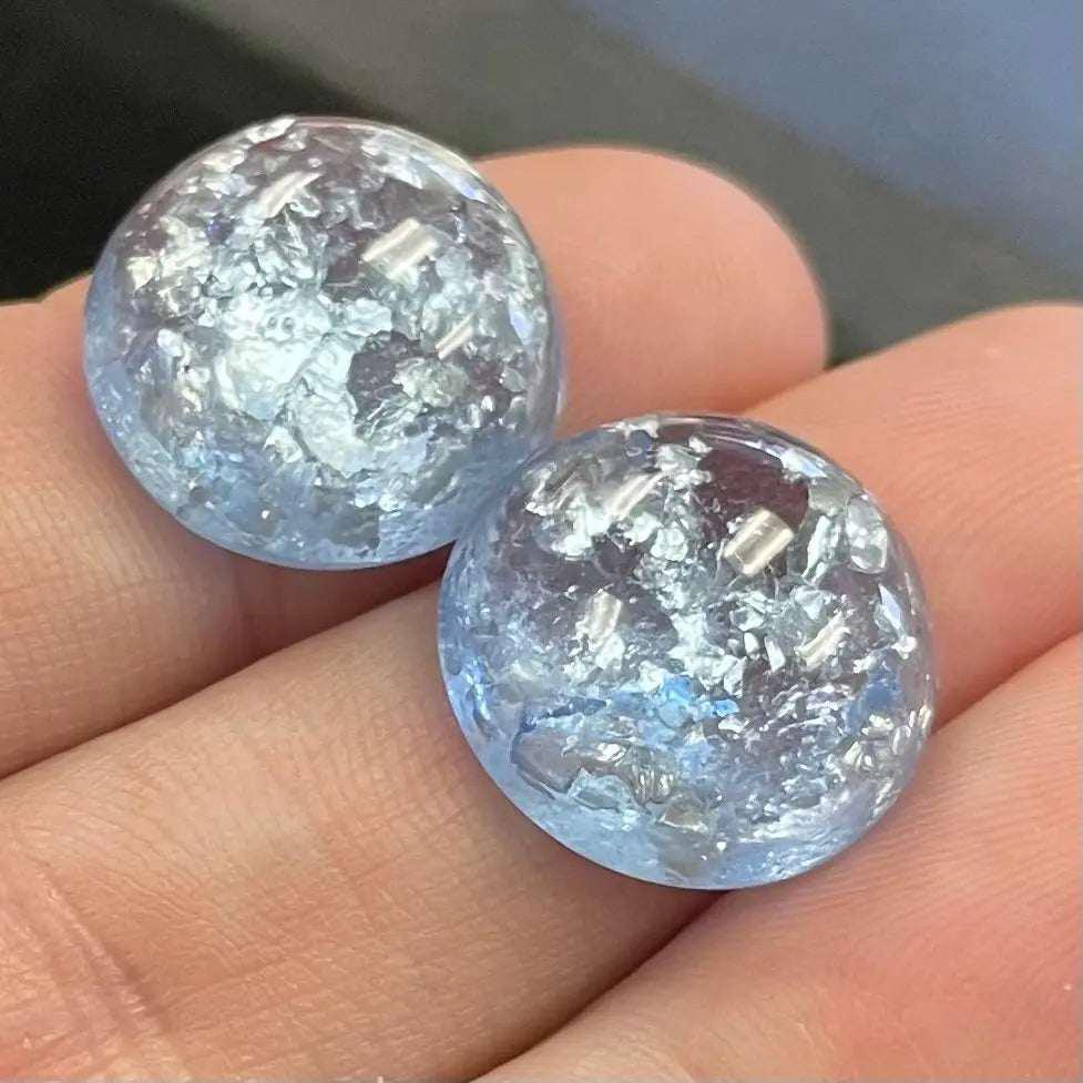 2 Vintage Blue Sapphire Light Japan Foil Round Glass Cabochons - Sea Beads
