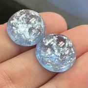 2 Vintage Blue Sapphire Light Japan Foil Round Glass Cabochons - Sea Beads