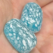2 Vintage Blue Aqua Japan Mottled Glass Beads - Sea Beads