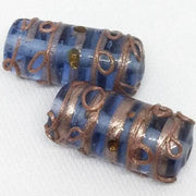 2 Vintage Blue Aventurine Wedding Cake Glass Beads - Sea Beads