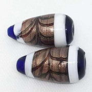2 Vintage Blue Cobalt Aventurine Teardrop Glass Beads - Sea Beads