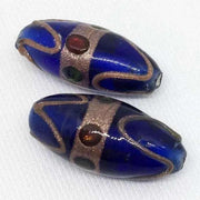 2 Vintage Blue Cobalt Large Oval Glass Beads - Sea Beads