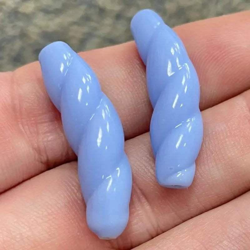 2 Vintage Blue Cornflower Japan Spiral Glass Beads - Sea Beads