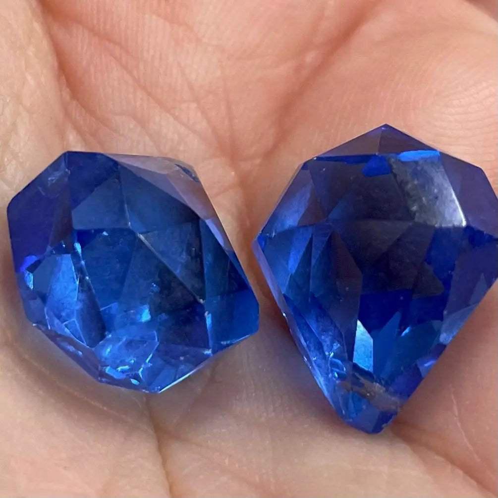 2 Vintage Blue Faceted Glass Pendants - Sea Beads