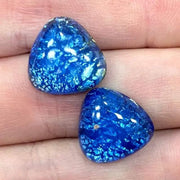 2 Vintage Blue Foil Japan Triangular Glass Cabochons - Sea Beads