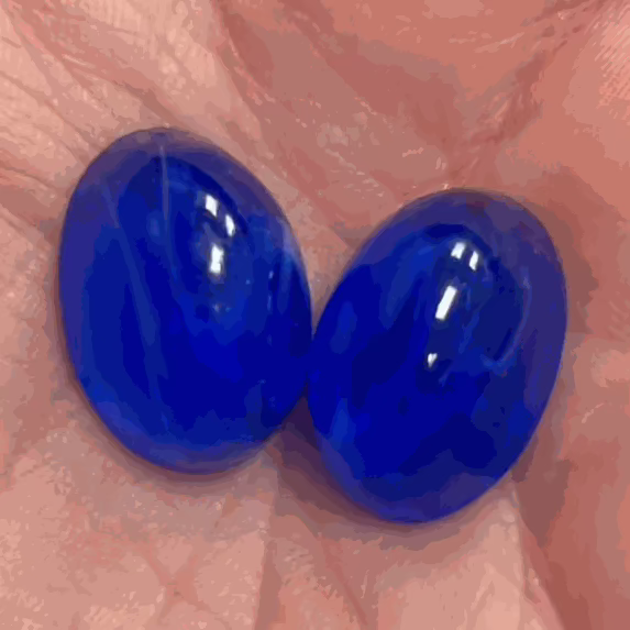 2 Vintage Blue Japan Oval Glass Beads Cherry Brand - Sea Beads