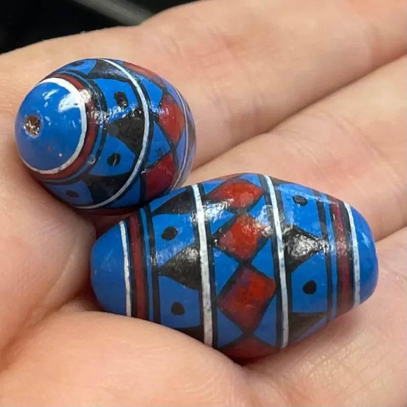 2 Vintage Blue Peruvian Oval Beads - Sea Beads