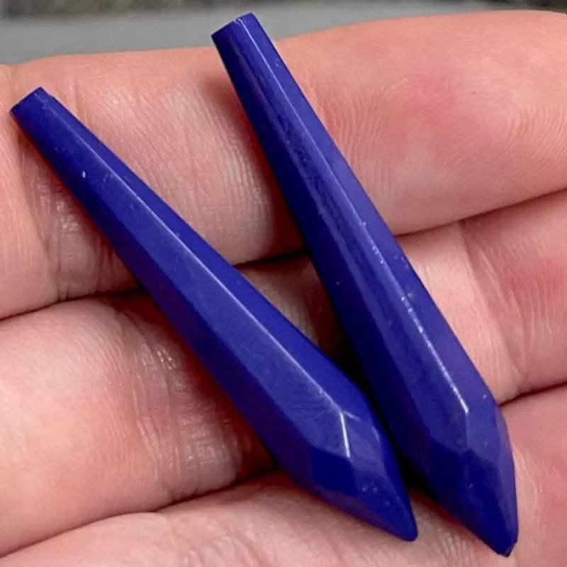 2 Vintage Blue Royal Faceted Glass Teardrops - Sea Beads