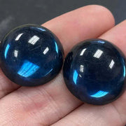 2 Vintage Blue Sapphire Dark Round Glass Cabochons - Sea Beads