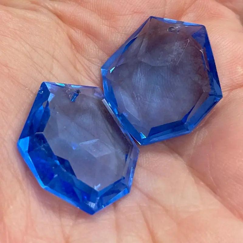 2 Vintage Blue Sapphire Glass Pendants - Sea Beads