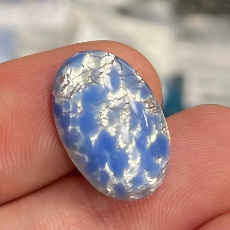 2 Vintage Blue Sapphire Light Japan Foil Oval Glass Cabochons - Sea Beads
