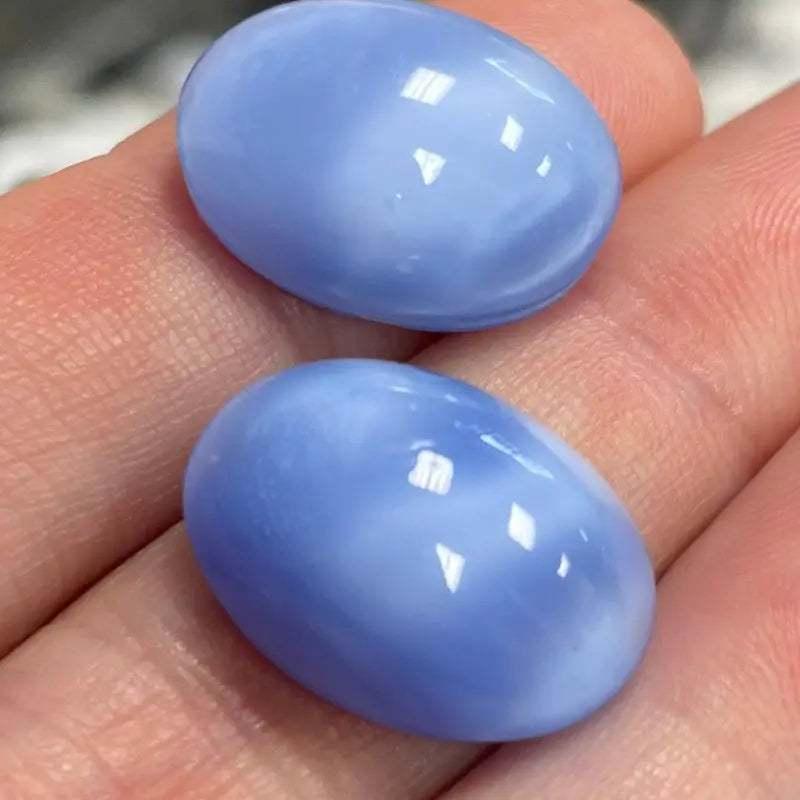 2 Vintage Blue Silky Oval Glass Cabochons - Sea Beads