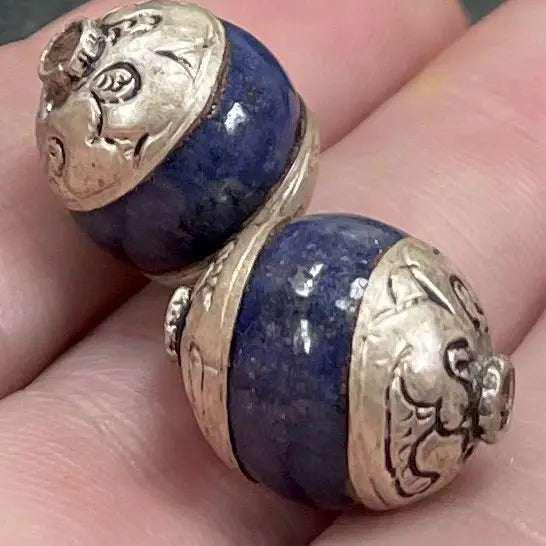 2 Vintage Blue Tibetan Beads - Sea Beads