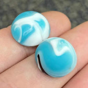 2 Vintage Blue White Turquoise Japan Swirl Matte Glass Cabochons - Sea Beads