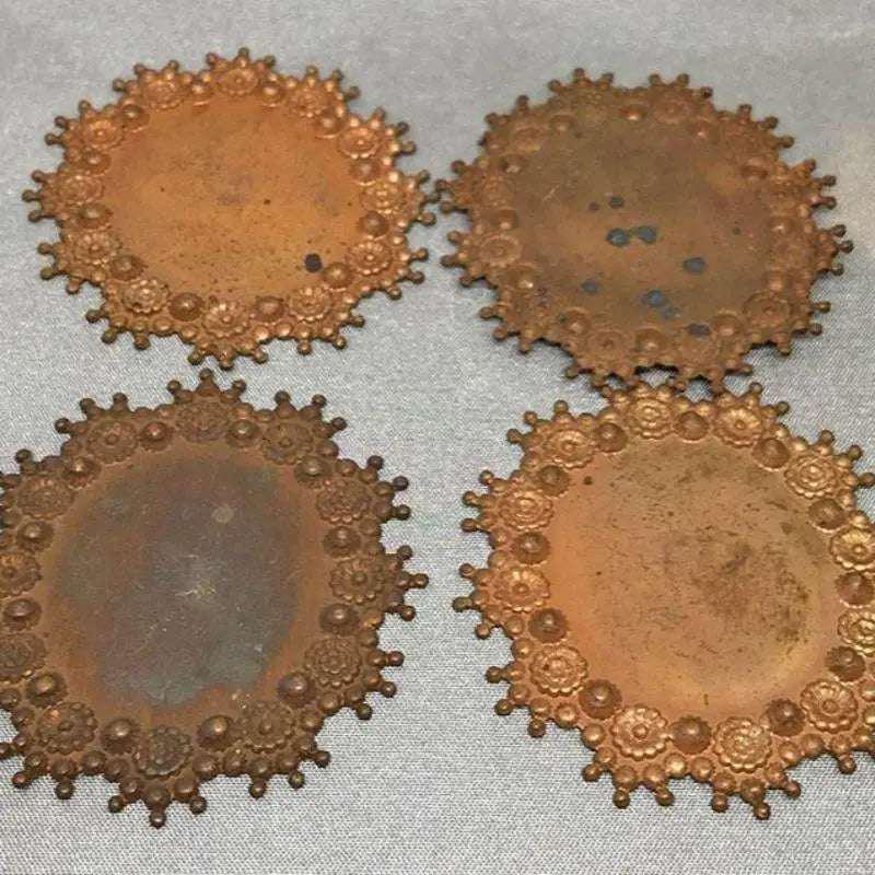2 Vintage Brass Aged Domed Floral Metal Stampings - Sea Beads