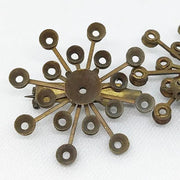 2 Vintage Brass Aged Spoke Flower Stone Setting Pins - Sea Beads
