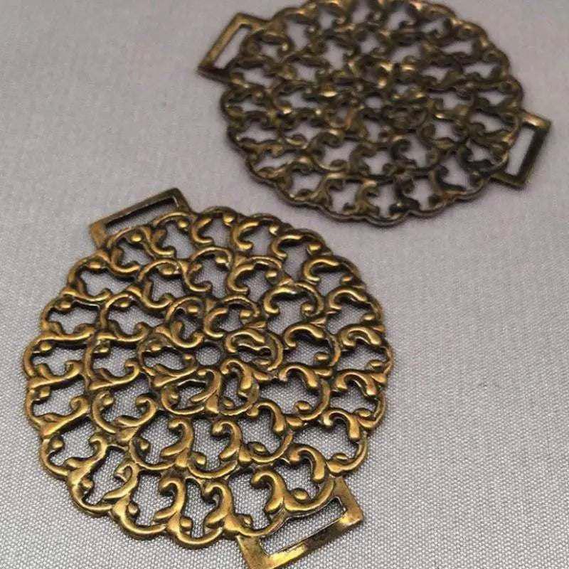 2 Vintage Brass Antiqued Large Filigree Metal Findings - Sea Beads
