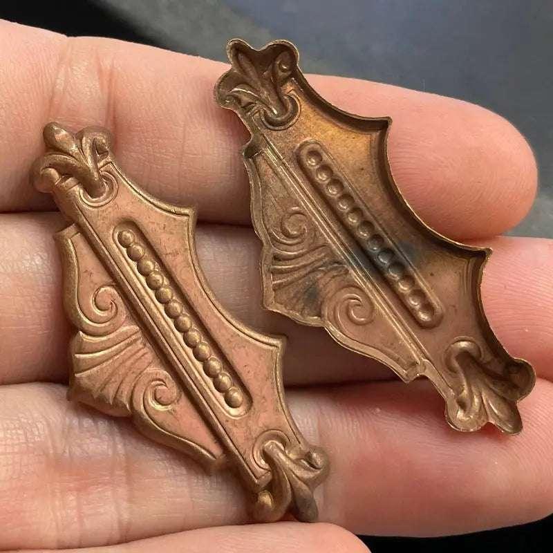2 Vintage Brass Art Deco Metal Stampings - Sea Beads