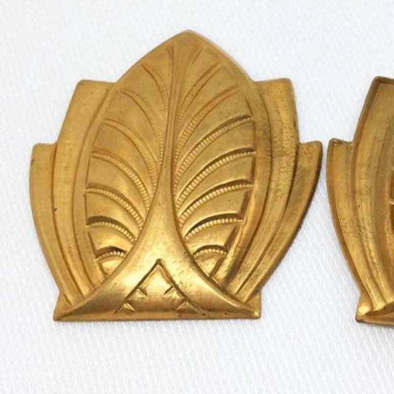 2 Vintage Brass Art Deco Large Metal Stampings - Sea Beads