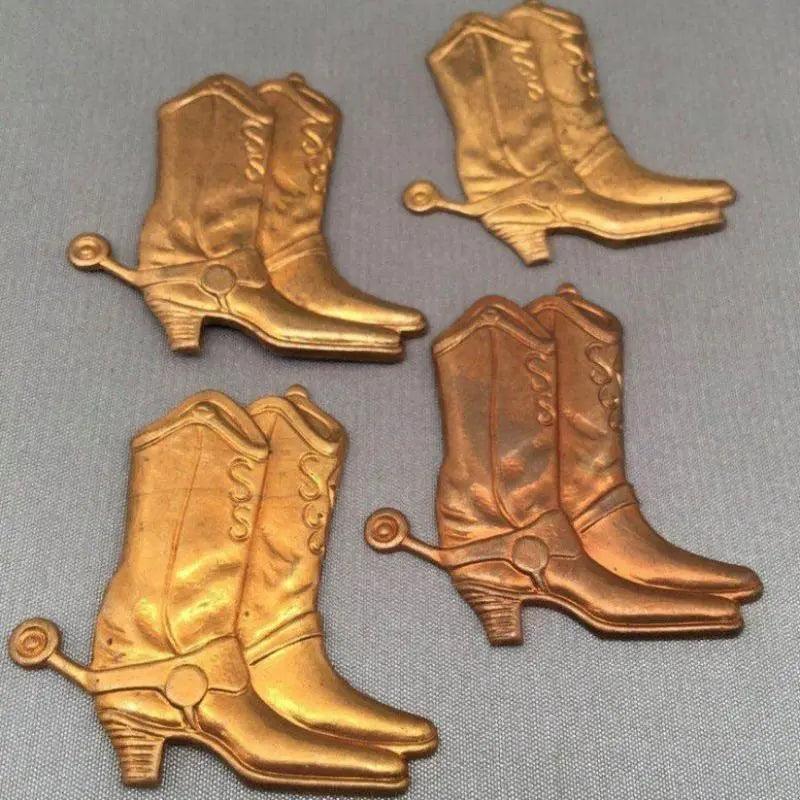 2 Vintage Brass Boot Metal Stampings - Sea Beads