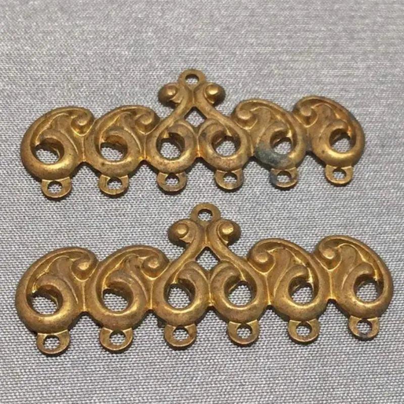 2 Vintage Brass Cast 6-1 Metal Connectors - Sea Beads