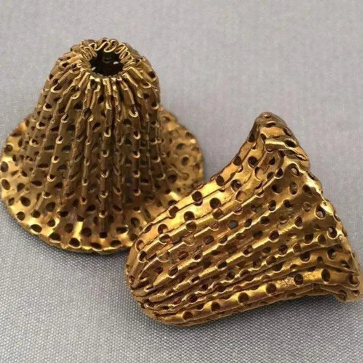 2 Vintage Brass Corrugated Large Bell Metal Bead Caps - Sea Beads