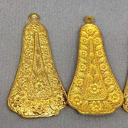 2 Vintage Brass Etched Floral Bell Metal Pendants - Sea Beads