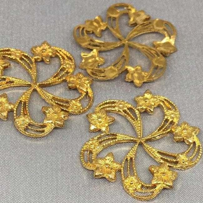 2 Vintage Brass Fancy Solid Findings - Sea Beads
