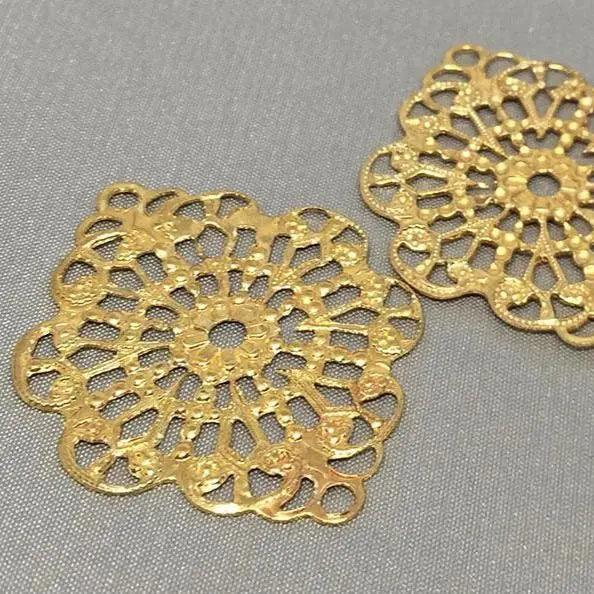 2 Vintage Brass Filigree Connector Metal Components - Sea Beads