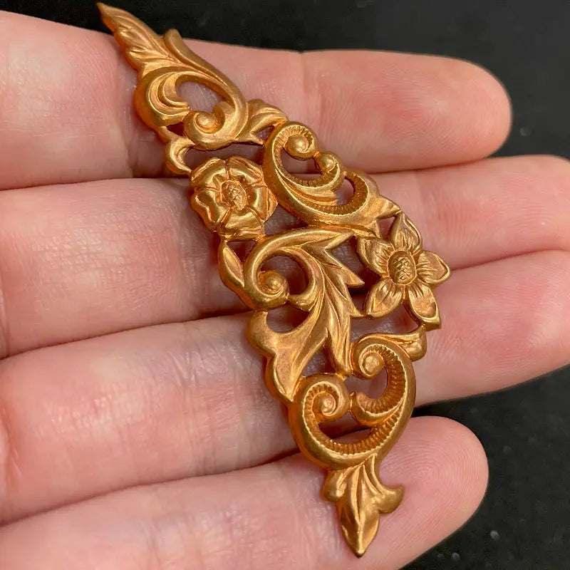 2 Vintage Brass Floral Leaf Stampings - Sea Beads