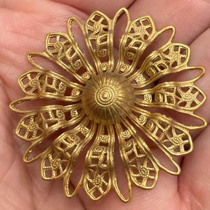 2 Vintage Brass Large Filigree Metal Components - Sea Beads