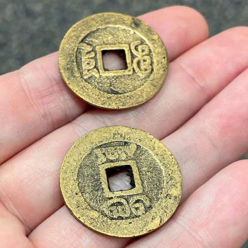 2 Vintage Brass Oriental Coins - Sea Beads