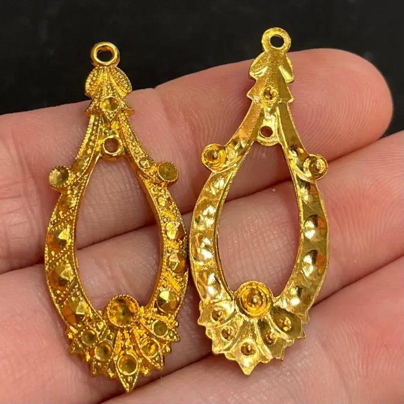 2 Vintage Brass Raw Metal Pendants - Sea Beads