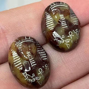 2 Vintage Brown Tortoise Acrylic Egyptian King Cabochons - Sea Beads