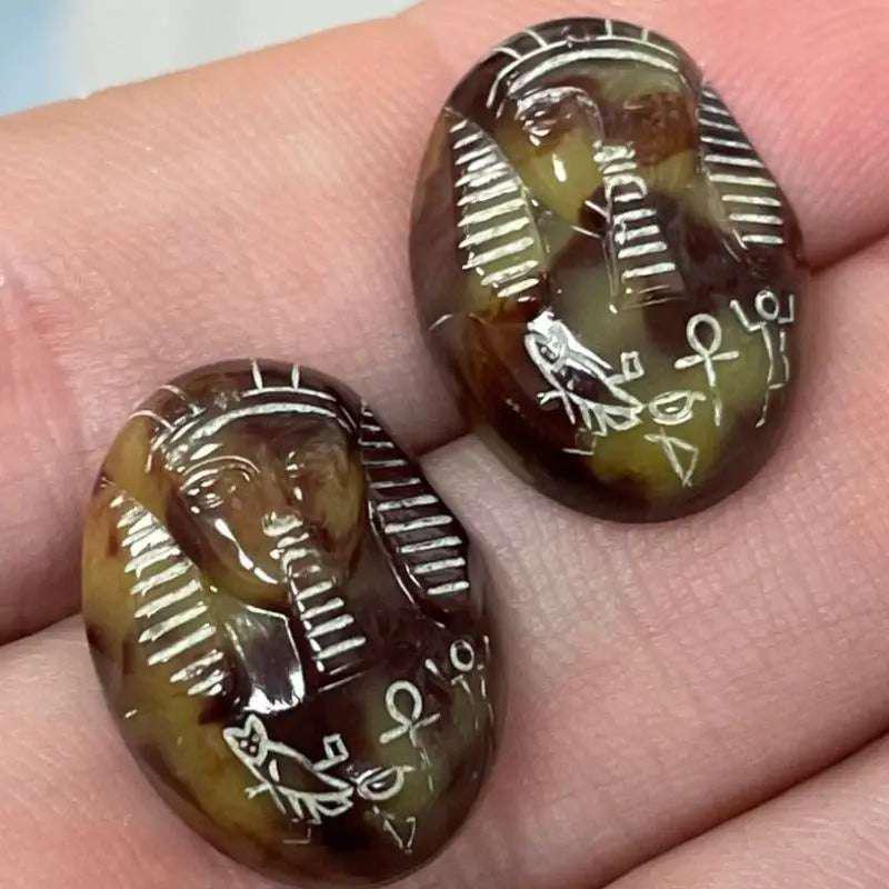 2 Vintage Brown Tortoise Acrylic Egyptian King Cabochons - Sea Beads