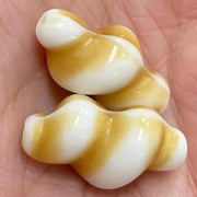 2 Vintage Caramel White Austrian Spiral Glass Beads - Sea Beads