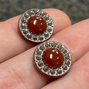 2 Vintage Carnelian Silver Glass Cabochons - Sea Beads