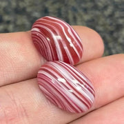 2 Vintage Carnelian White Striped Oval Glass Cabochons - Sea Beads