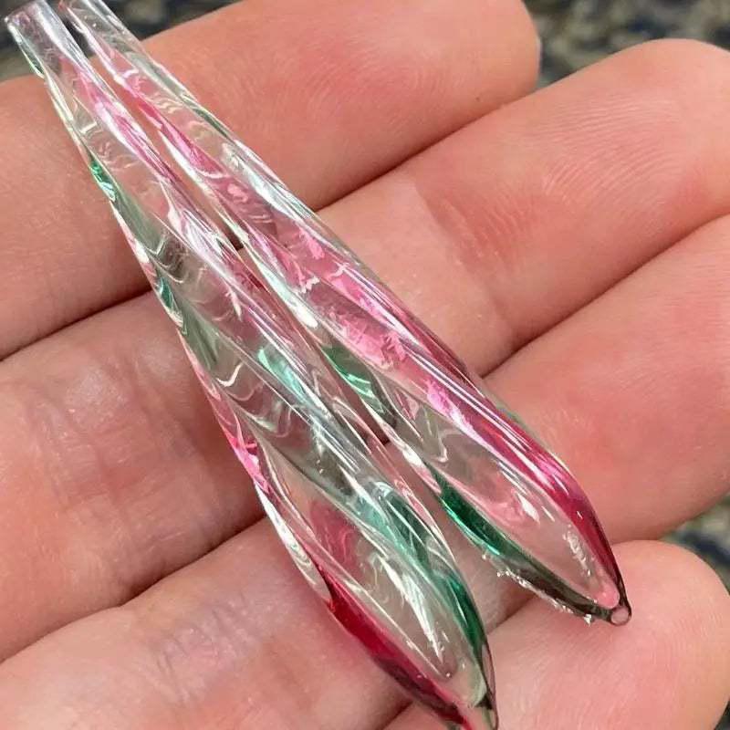 2 Vintage Clear Pink Green Italian Venetian Glass Pendants - Sea Beads