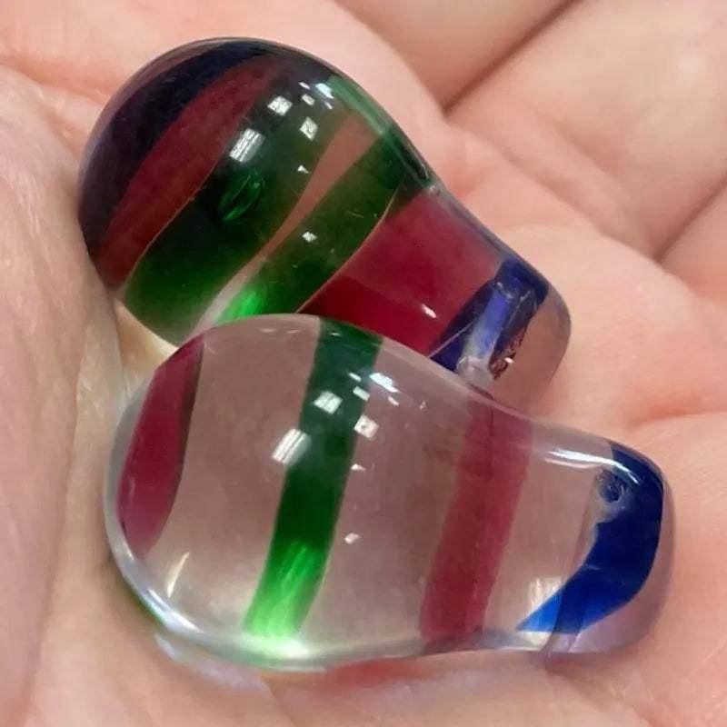 2 Vintage Clear Rainbow Striped Drop Glass Pendants #9172 - Sea Beads