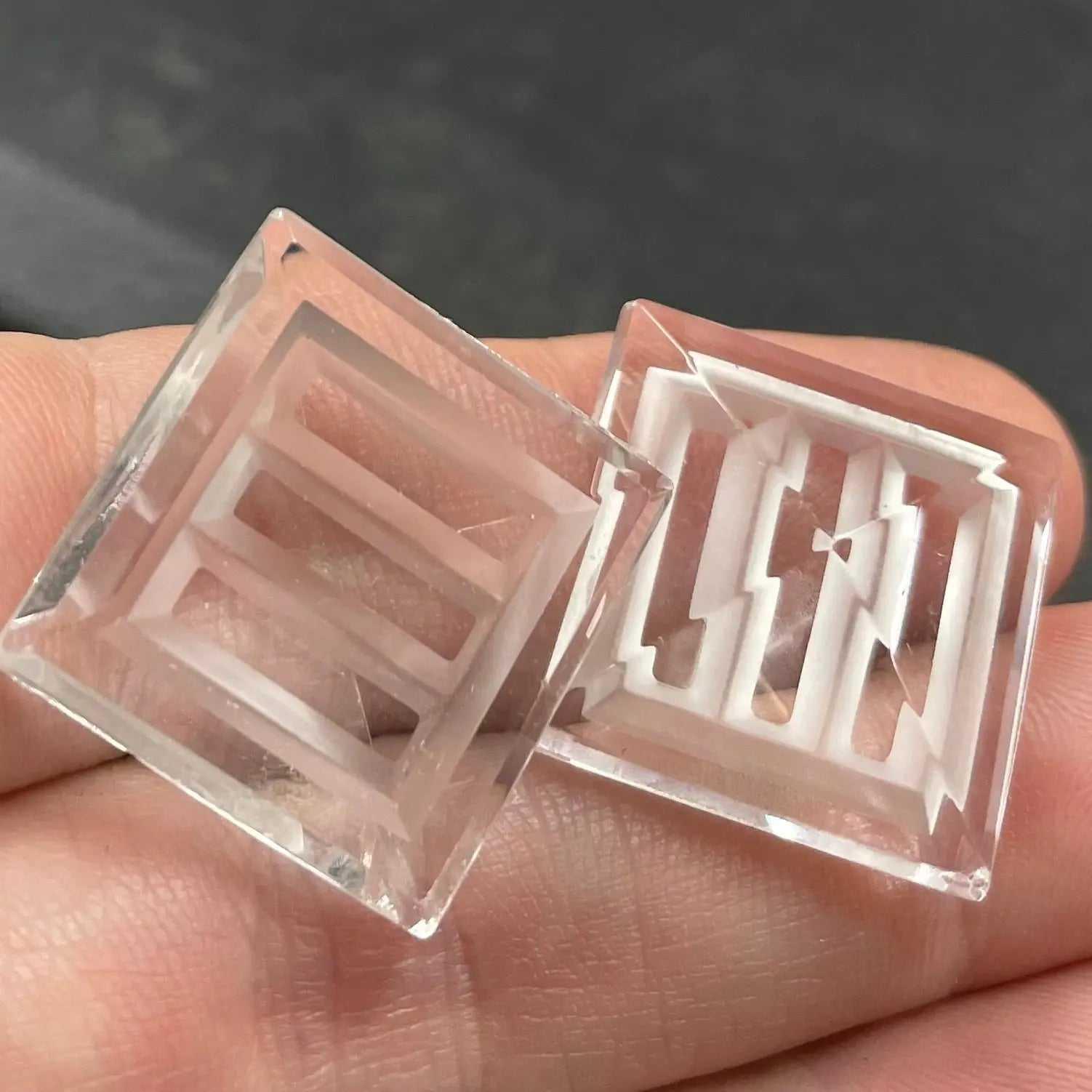 2 Vintage Clear Square Glass Stones - Sea Beads
