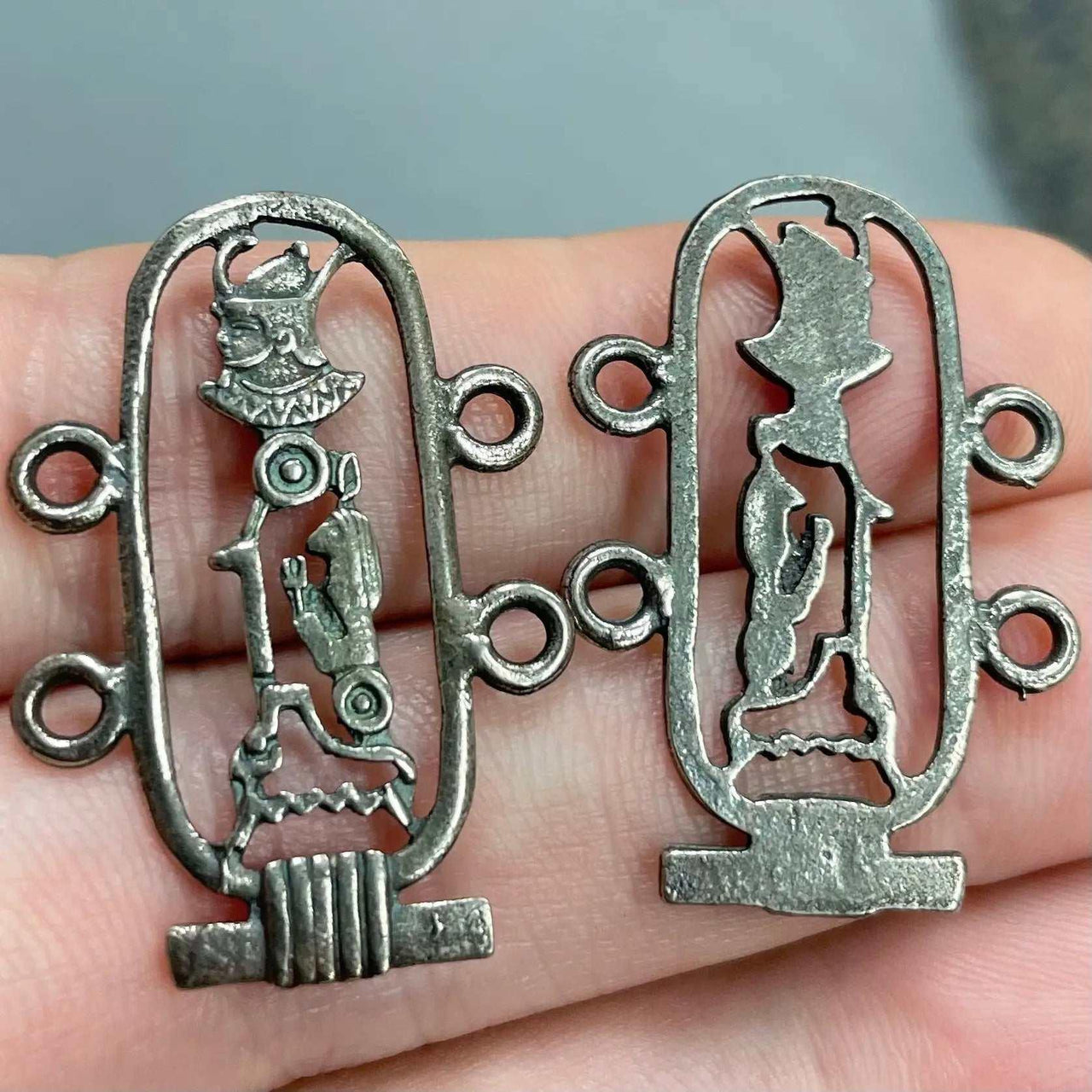 2 Vintage Egyptian Pewter Connector Links - Sea Beads
