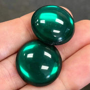 2 Vintage Green Emerald Round Large Glass Cabochons - Sea Beads