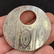2 Vintage Silver Plated Etched Round Metal Pendants - Sea Beads
