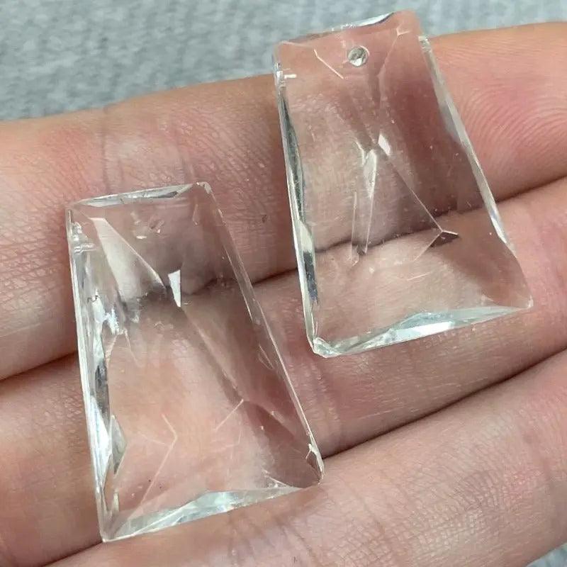 2 Vintage Faceted Crystal Clear Glass Pendants - Sea Beads